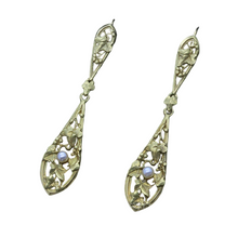 Antique Art Nouveau Earrings 18k Gold Pearl very Long French Ear Pendants (7014)