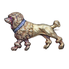 Antique Victorian Brooch 18k Gold Diamonds Ruby Unisex French Poodle Dog (7038)