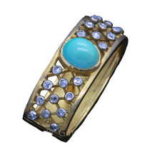 Antique Nouveau Scarf Ring Gold Platinum Turquoise Diamonds French Unisex (7015)