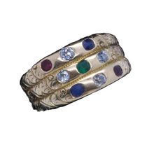 Antique Victorian Harem Ring 14k Gold Diamonds Rubies Sapphires Gems Unisex(7016)