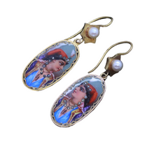 Antique Victorian Earrings French 18k Gold Diamonds Pearls Enamel Portrait (7041)