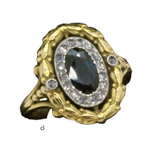 Antique Victorian Ring Sapphire Diamonds 18k Gold Napoleon III French (7042)
