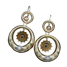 Antique Creole Earrings Large Hoops Gold Pearls Sapphires 19th Century (7045)