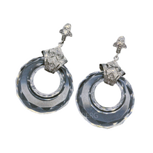 Antique Art Deco Earrings Gold Diamonds Carved Rock Crystal Dangle Hoops (7074)