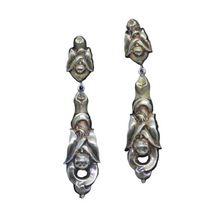 Antique Art Nouveau Earrings 14k Gold long dangling repousse Lily Leaves (7059)