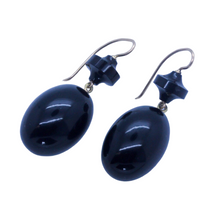 Antique Victorian Earrings Onyx 14k Gold c1870-80 Black Elegant Dangle drop(7073)