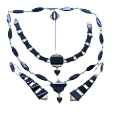 Antique Gold Mourning Jewelry Set Earrings Necklace Bracelet Pin Hearts (6073)