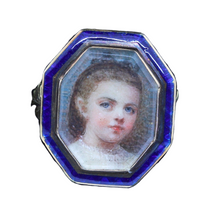 Ring Antique Miniature Portrait. 18k Gold Enamel French (#4728)