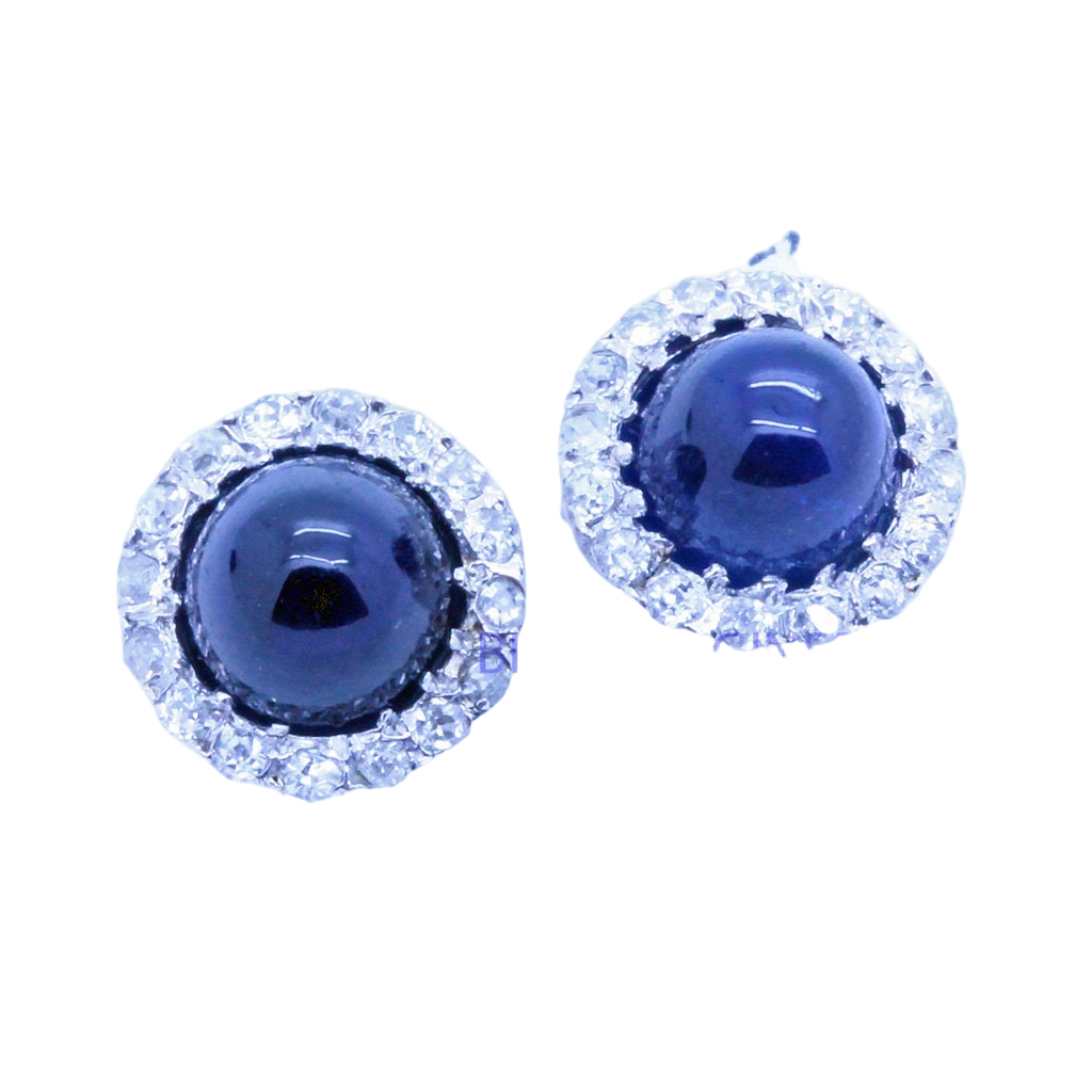Antique Art Deco Earrings Platinum Cabochon Sapphires Diamonds C1920 (7068)