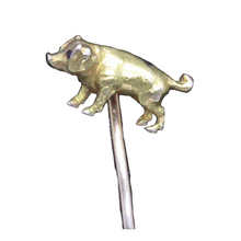 Antique Victorian Brooch Pin 18k Gold Garnet Pig Scarf Tie French Unisex (7106)
