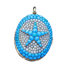 Antique Victorian Locket Pendant Gold Natural Pearls Turquoise Star French (7108)