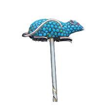 Antique Victorian Mouse Stick Pin Tie Brooch Gold Silver Turquoise Garnet (7114)