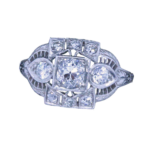 Antique Edwardian Ring Platinum Diamonds Engagement Wedding Ring early 20C(7082)