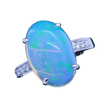 Vintage Ring 18k white gold, large opal and diamonds made in France (7102)