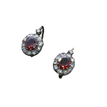 Antique Victorian Earrings 18k Gold, Silver, Garnets, Diamonds, French (7109)
