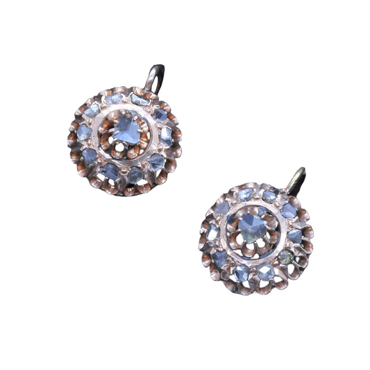 Antique Earrings 14k Gold Rose-cut Diamonds Russian St Petersburg (7113)