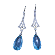 Antique Victorian Earrings Ear Pendants Aquamarine Diamonds Platinum Gold (7078)