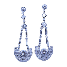 Antique French Art Deco Earrings Platinum Diamonds Dangle Drop Ear Pendants(7107)
