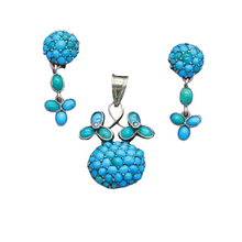 Antique Victorian Earrings Pendant Jewelry Set 9k Gold Turquoise Pearls (7115)