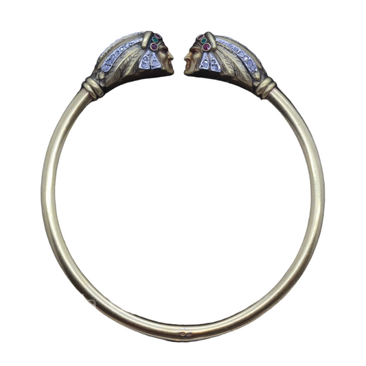 Antique Art Nouveau Bangle Bracelet Gold Diamond Gem American Indian French(7001