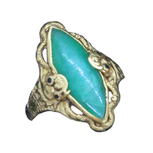 Chinese Ring 22k Gold Jade Dragons Foo Dogs Antique Vintage Unisex (7125)