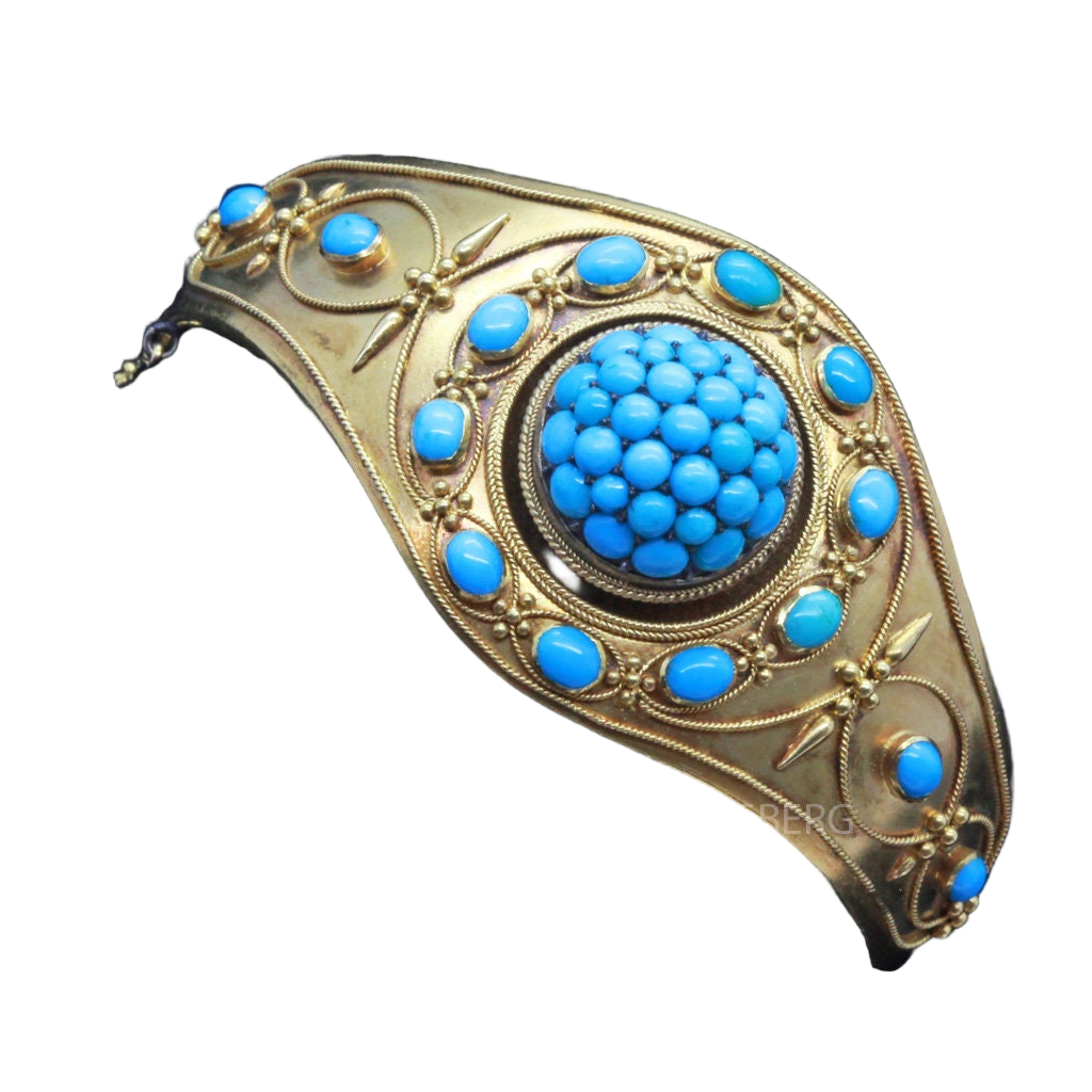 Antique Victorian Bangle Bracelet 15ct Gold Turquoise Etruscan Revival (7156)