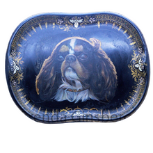 Antique Victorian Tole Tray Handpainted Cavalier King Charles Spaniel Dog (6904)