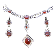 Antique Georgian Victorian Earrings Necklace Set 14k Gold Carnelian Italy (7143)