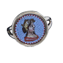 Antique Roman Micromosaic Ring 14k gold Portrait lady w foliage Unisex (7145)