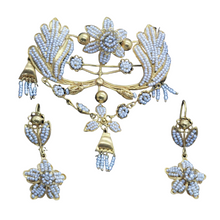 Antique Jewelry Set Earrings Brooch-Pendant Gold Natural Pearls Bridal (7155)