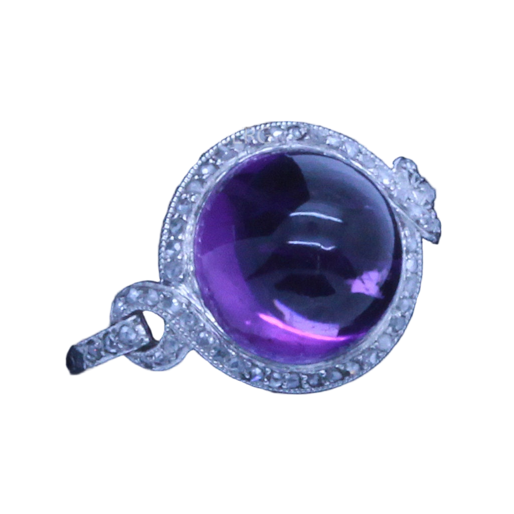 Antique Vintage Art Deco Ring Cabochon Amethyst Diamonds Platinum unisex (7140)