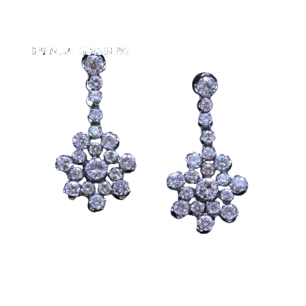 Vintage Earrings Dangle Ear Pendants Diamonds Platinum Mid Century (7142)