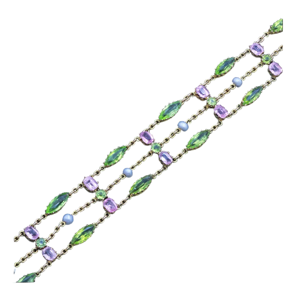 Antique Suffragette Bracelet Gold Peridot Tourmaline Pearls Women's Rights(7150)