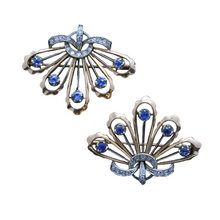 Vintage Retro Pair Brooches 18k Gold Diamonds Sapphires c1940 (7157)