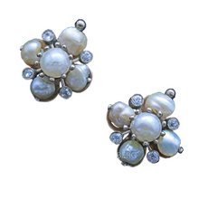 Antique Victorian Earrings Gold Pearls Old Mine Cut Diamonds (7159)