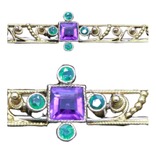 Antique Etruscan Revival Brooch Gold Demantoid Garnets Amethyst Unisex (6851)