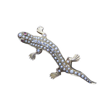 Antique Brooch Lizard Salamander Gold Diamonds Pearl Ruby Unisex (6688)