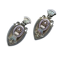 Victorian Etruscan Revival Dangle Earrings Gold Granulation Filigree (6428)