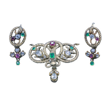 Antique Dangle Snake Earrings Necklace Set Gold Diamonds Emeralds Rubies (6621)