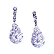 Antique Earrings Belle Epoque Diamonds Gold Platinum Dangle Ear Pendants (7164)