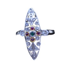 Antique Victorian Art Nouveau French Ring 18k Gold Rubies Emeralds Diamond (7188)