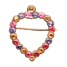 Antique Victorian Brooch Gold Blue Pink Yellow Sapphires Heart w Appraisal (6204