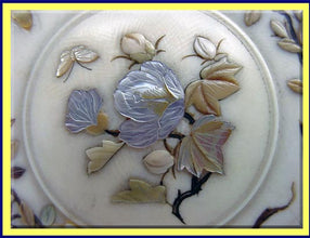 Antique Shibayama trinket box inlaid butterflies beetles flowers Japanese (3164)