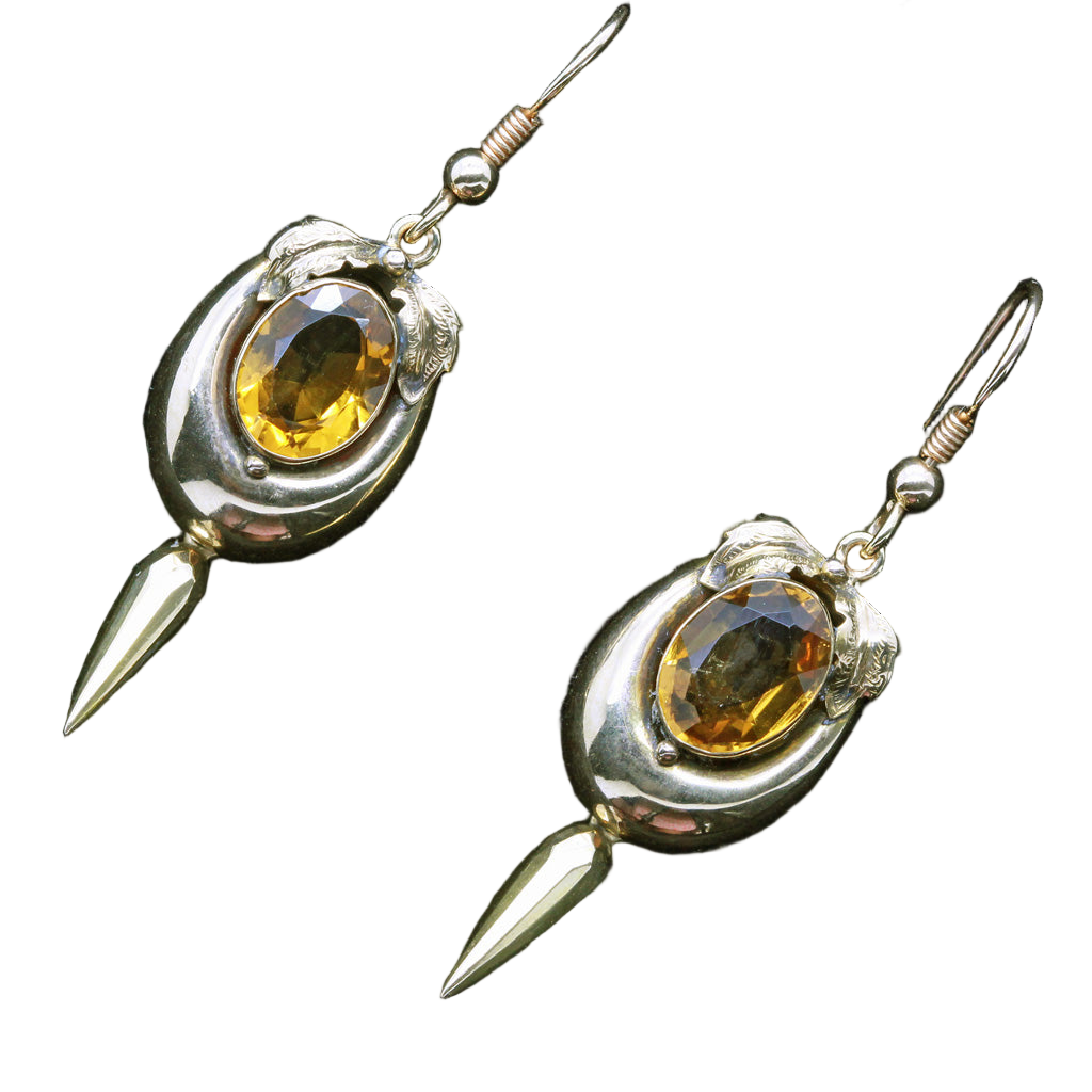 Antique Victorian Earrings 9ct Gold Citrine Ear Pendants (6750)