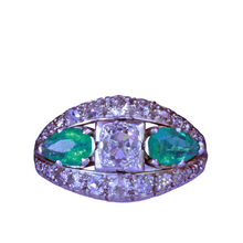 Vintage Retro Ring Diamonds Emeralds Platinum Wedding Engagement Gift (5843)