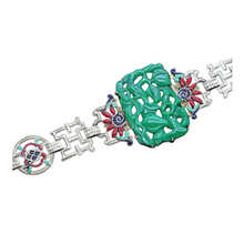 Antique French Art Deco Chinese Bracelet gold jade enamel jade certified (5860)