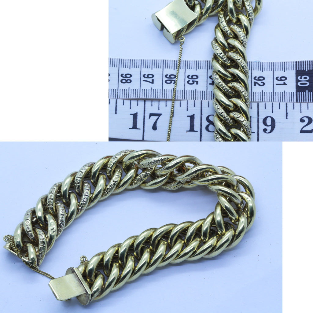 Antique Victorian Bracelet 18k Gold Chain Wide Link Chain Bangle Unisex (6640)