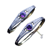 Pair Antique Victorian Bangles 18k Gold Amethyst Diamonds S.J. Phillips (6644)