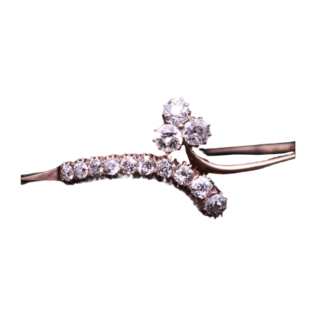 Antique Bangle Bracelet gold OEC diamonds lucky clover Certificate (7291)