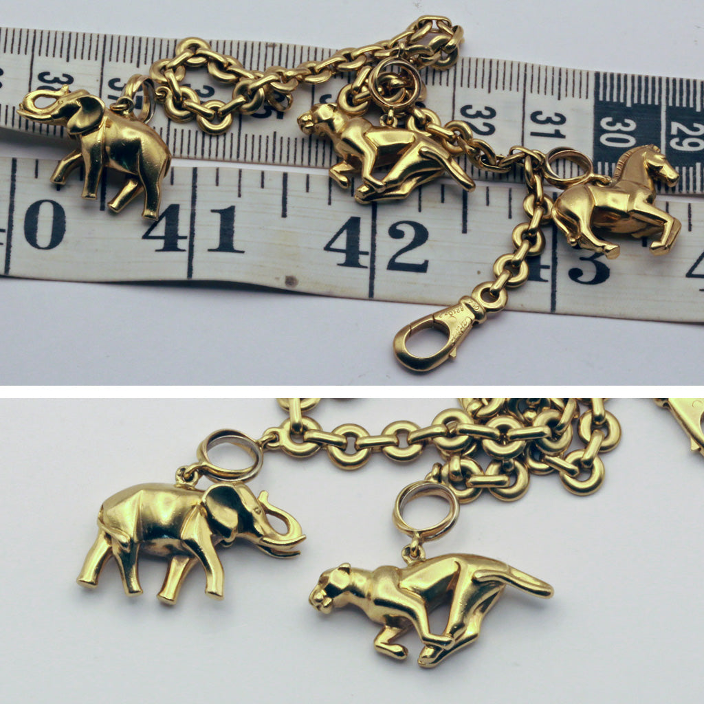 Cartier charm bracelet 18k gold panther elephant horse Trinity signed Numbd(7312)